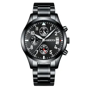 Relógio de pulso luxuoso com pulseira 2303 para homens, cronógrafo preto luminoso, aço inoxidável, liga de vidro, quartzo 30M, presente esportivo para negócios