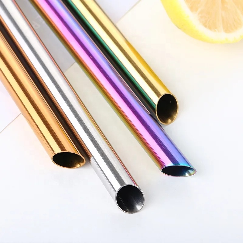 Wholesale Reusable Drinking 12mm boba metal straws angle tip Straws Stainless Steel bubble tea straw