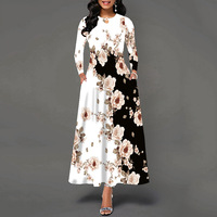 Robes européennes et américaines pour femmes, robe longue ample à manches longues, taille haute, grande taille, poche, col en V, robe longue pour femmes