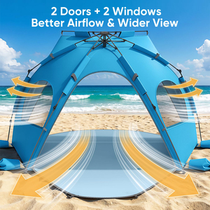 E-RIKE 3-4 Persons 190T Polyester UV Protection Automatic Beach Shade Tent Fiberglass Pole Portable Instant Pop-up Beach Tent - Product Image 4