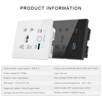 Enchufe Inteligente WiFi OCY UK 13A, Enchufe Universal con USB Tipo-C de Carga Rápida de 20W, Interruptor de Pared de Vidrio, Tomacorriente Eléctrico de 240v