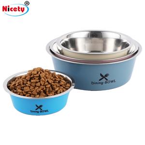 Mangkuk logam gaya Modern alat makan anjing antiselip portabel warna-warni dengan bagian bawah silikon untuk menyajikan makanan hewan dan kucing - Product Image 2