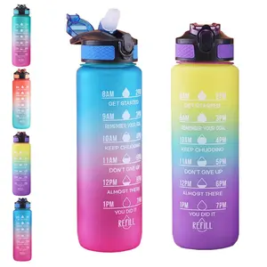 Garrafa de água de 100% com marcas de tempo, garrafa fitness à prova de vazamento, sem bpa, para atividades físicas de 32oz hangzhou