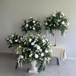 Centro de Mesa para Boda, Bola de Flores de Rosa de Seda Blanca, Hojas Verdes de Eucalipto, Bola de Flores para Eventos de Boda - Product Image 5