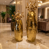 Pot de fleurs en acier inoxydable pour décoration d'hôtel, pots de fleurs dorés, pot de plantes en métal pour sol, grand vase décoratif pour la maison