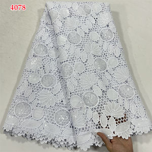 4078 белый африканский гипюр кружевная ткань с блестками 2025 высококачественное кружево нигерийская Кружевная Ткань 5 ярдов для женщин Выпускные платья - Product Image 6