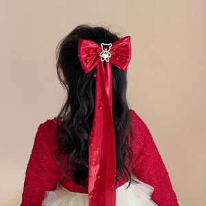 Pasador de Pelo con Lazo Rojo Más Vendido, Accesorios para el Cabello de Niña para el Año Nuevo, Pasador de Pelo Estilo Hanfu con Cinta - Product Image 5