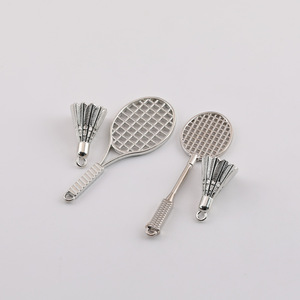 Pendentif en alliage de raquette de badminton en argent antique, accessoire de bijouterie DIY pour collier ou porte-clés - Product Image 5