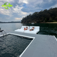 Lit gonflable vert de plate-forme d'île de flottement avec le dock flottant gonflable grande chaise longue/sofa gonflables