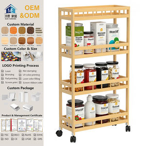 Chariot de cuisine en bambou, chariot à roulettes amovible en bois, chariot îlot, étagère de rangement multi-niveaux, chariot utilitaire sur pied avec roulettes - Product Image 1