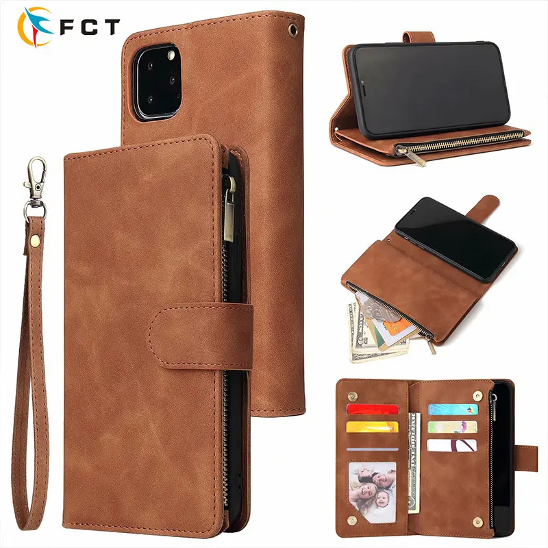 Wholesale Magnetic Card Stand Wallet Cover Flip Leather Case Zipper Wallet Leather Case For Iphone 14 Pro Max