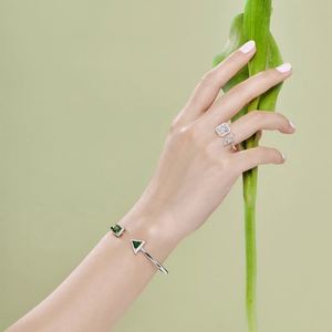 Dylam Trendy Design S925 <b>Silver</b> Rhodium Plated Triangle Rectangle Diamond 8A Zirconia Cuff <b>Bracelet</b> <b>Bangle</b> for Women - Product Image 3