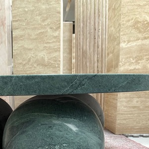 Mesa de Centro Redonda de Mármol Verde Oscuro de Diseño Moderno con <span class=keywords><strong>3</strong></span> Esferas y Patas de Pedestal - Product Image 6