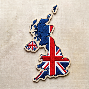 Parche Bordado Termoadhesivo Ecológico Personalizado con Mapa del Reino Unido y Bandera Union Jack, Forma Irregular, Tela de Lona, Decoración para Regalo - Product Image 1