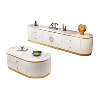 Meuble d'intérieur en pierre et acier inoxydable, Table basse moderne et luxueuse, idéale pour le salon