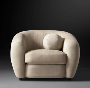 أريكة جلدية RH SYLVAIN، أريكة قطاعية منحنية من الجلد الطبيعي البيج، طقم غرفة معيشة فاخر وعصري مع وسائد متناسقة - Product Image 6