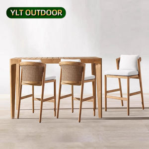 كرسي خشبي للحديقة لتناول الطعام رعوي ، كرسي بأرجل هايت من خشب الساج ، شاطيء جانبي من خشب الروطان PE - Product Image 1