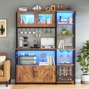 Gabinete de Almacenamiento de Madera Moderno SENYU con Iluminación LED, 8 Estantes, Mueble de Cocina para Cafetería, Diseño Duradero - Product Image 1
