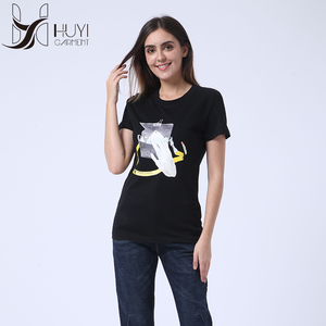 Sólido verano Tops <span class=keywords><strong>mujer</strong></span> T camisas negro de impresión de algodón de manga corta T <span class=keywords><strong>camisa</strong></span> - Product Image 2