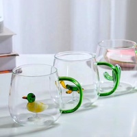 Fabricant de tasses en verre Tasses en verre à jus en forme d'animaux à motif 3D transparent clair