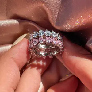 Bellissimi anelli di fidanzamento per donne cubic zirconia eternità 925 sterling silver rosa eternity anello cuore