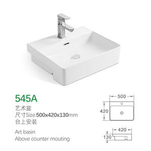 อ่างล้างหน้าทรงสี่เหลี่ยมทำจากเซรามิกของ garrison อ่างล้างหน้าหลุมเดียวกลางแจ้งกึ่งฝังตัวกึ่งซ่อนอยู่ในโรงแรมบ้านระเบียงห้องน้ำ - Product Image 3