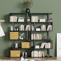 Estantería Zigzag Negra Personalizada de Grado Comercial, Estante de Exhibición Geométrico Moderno, Unidad de Almacenamiento Abierta Resistente, Fuente Mayorista de Muebles