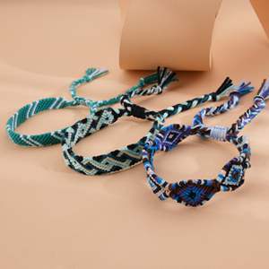 Bracelets en coton tissé en corde tressée à la main, bohème mexicain bleu vert réglable 100% - Product Image 3