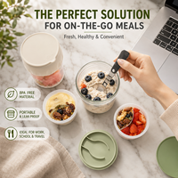 Pot à Overnight Oats 2-en-1 avec cuillère, hermétique et anti-fuite, pour yaourt et garniture de fruits, idéal pour la préparation des repas