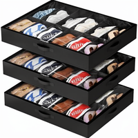 Organisateur de rangement pour chaussures de placard (12 paires) 4,3 pouces de hauteur, pliable en tissu, 2 poignées renforcées, capacité de 35 L, noir
