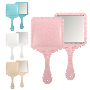 Miroir de <span class=keywords><strong>maquillage</strong></span> vintage en plastique, miroir carré orné avec poignée, esthétique, couleur personnalisée, logo, vente en gros, en vrac - Product Image 1