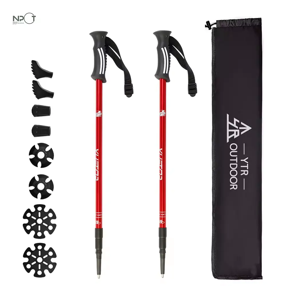 NPOT3-section Cork Handle Aluminum Adjustable Telescopic Hiking Stick Nordic Trekking Hiking Walking Poles Straight Grip Handle