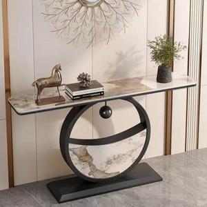 Nueva Llegada, Mesa de Consola Elíptica Dorada al por Mayor de China, Mesa de Entrada con Tapa de Mármol y Acero Inoxidable - Product Image 4