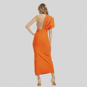 فستان سهرة طويل بكتف واحد باللون البرتقالي، فستان ضيق مثير للحفلات والمناسبات، أزياء المشاهير للنساء - Product Image 6