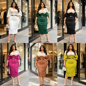 Nuovi Arrivi: Abito da Donna Elegante Miyaki con Perline, Maniche a Pipistrello, Scollo a V, Cintura, Vestito a Tubino Midi Plissettato, <span class=keywords><strong>Taglie</strong></span> Forti, per Feste e Casual - Product Image 6