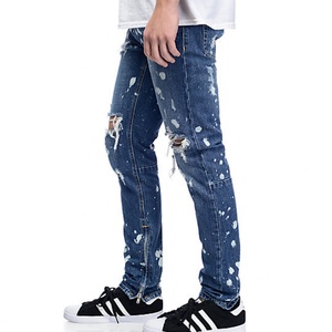 Meilleurs Jeans en Denim Déchirés et Délavés pour Hommes, Pantalons Skinny Imprimés avec Ourlet Zippé - Product Image 2