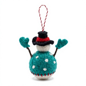 Best Himalaya Handmade Traditional Certified Wool Snowman Christmas Holiday Ornament Green Sweater Ribbon Eco-Friendly Indoor - Product Image 3