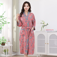 Peignoir en flanelle de coton pur double gaze personnalisé de haute qualité, ensemble pyjama d'été pour jeunes mariés, manches longues, longueur genou
