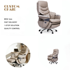 Chaise <span class=keywords><strong>de</strong></span> <span class=keywords><strong>bureau</strong></span> exécutive ergonomique en cuir, hauteur réglable, massage, roulettes lisses, assise confortable, structure métallique robuste - Product Image 1
