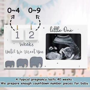 Cadre en bois pour échographie <span class=keywords><strong>de</strong></span> grossesse, design éléphant, compte à rebours jusqu'au naissance du bébé, cadre souvenir pour photo d'échographie - Product Image 1