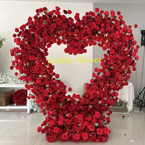 Arche de fleurs artificielles en forme de cœur rouge de 8 pieds pour demande en mariage, décoration de mariage, rose, blanc, rouge, motif floral 'Marry <span class=keywords><strong>Me</strong></span>' - Product Image 3