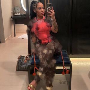 Y0600新款时尚潮流月亮印花设计弹性修身性感短袖上衣和裤子套装 - Product Image 1