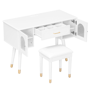 Elegant Modern Lighted <b>Vanity</b> Makeup <b>Table</b> & Chair Set with Solid Wood Storage Dressing and Writing Desk - Product Image 5