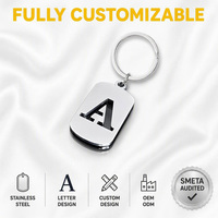 Porte-clés personnalisé en acier inoxydable découpé avec initiale, style plaque militaire, poli miroir, fabrication OEM, vente en gros, sourcing commercial