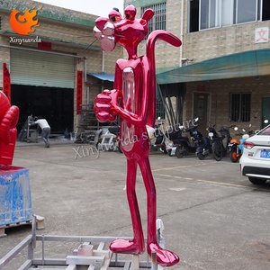 Tùy Chỉnh Màu Hồng Panther Thép Không Gỉ Điêu Khắc Ngoài Trời Trung Tâm Mua Sắm Phim Hoạt Hình Động Vật Sàn Đấm Trong Phụ Kiện Sơn Kỹ Thuật - Product Image 2