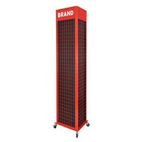 Présentoir sur pied personnalisé en métal rouge pour outils de jardinage, avec roues, pour scies et outils de taille.