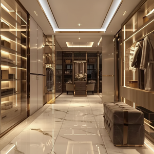 Armoire de luxe moderne personnalisée vestiaire ouvert en U garde-robe de plain-pied dans le placard ensemble de meubles de rangement de vêtements avec interrupteur de lumière intelligent - Product Image 1