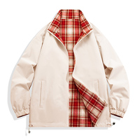 Veste réversible à carreaux streetwear zippée pour homme – Manteau décontracté double face