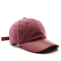 Gorra de Béisbol de 6 Paneles con Visera de Cuero, Logotipo Personalizado, Gorra Desgastada, Gorras de Algodón Lavado Estilo Dad Hat