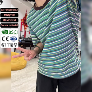 Camiseta de Punto Personalizada para Hombre, de Manga Corta, con Rayas, Cuello Redondo, Corte Regular, Diseño Estampado - Product Image 1
